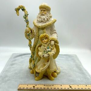 Vintage Saint Nicholas & Little Girl Angel with Wings-Resin Colors Beige/Blue